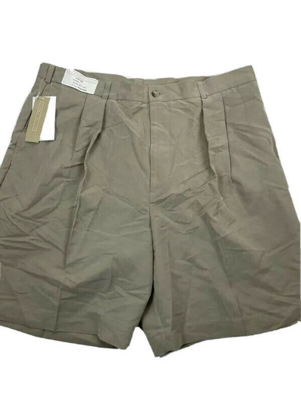 Perry Ellis Mens Casual Shorts Beige Pleated Pockets Polynosic Rayon Soft 40 New